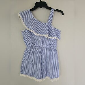 Truly Me Blue and White Striped Romper. NWT Girl's 14. Absolutely Adorable